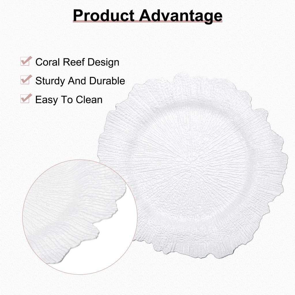 10pcs Reef Charger Plates Bulk 13 Inch Plastic Floral Charger Plates Round Plate Charger for Wedding Party Event Table Setting