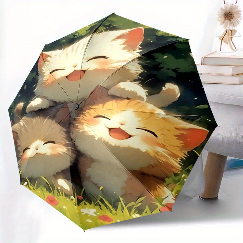 1pc Three kittens Automatic Folding Umbrella - 3 Folding Design, Vivid Cartoon Pattern, Suitable for Outdoor Activities, A Gift for Fans In All S