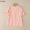 ZANZEA Camicetta a maniche corte ampia con scollo tondo casual da donna