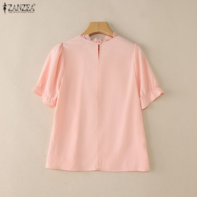 ZANZEA Camicetta a maniche corte ampia con scollo tondo casual da donna