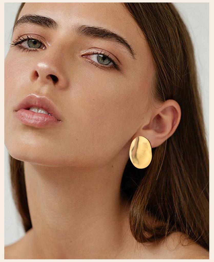 Matt Large Stainless Steel Stud Earring for Women, Pairs Chic Oval Irregular Ear Jewely
