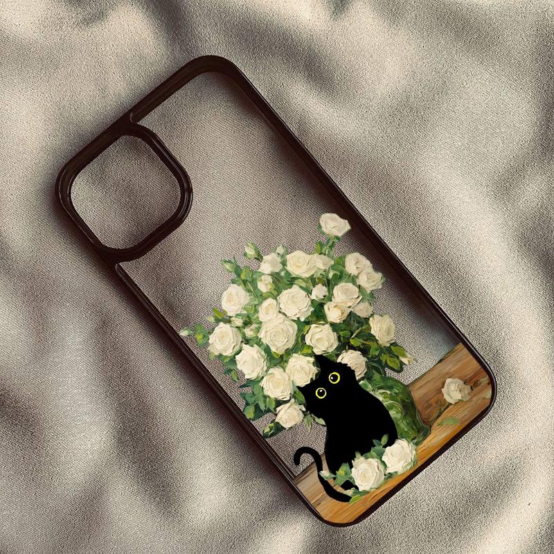 Retro Van Gogh Black Cat Phone Case for iPhone 16 14 15 13 11 12 Pro MAX XS XR 7 8Plus Oil Paint Transparent Hard Cover Cases