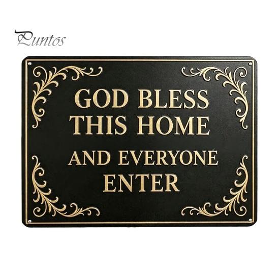 Dekorative Hausschilder Gott Segne Dieses Vintage Metallwandschild, Eisen Hängendes Schild Dekoration, Außenakzente Christliche Segenskunst für Garten Hof Veranda