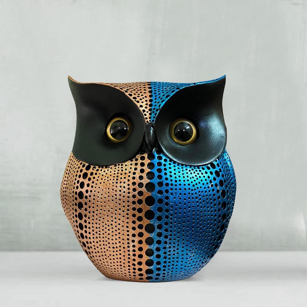 Modern Classy Happy Owl Resin Art Figure Showpiece (Pack of 1, Pink & Blue)