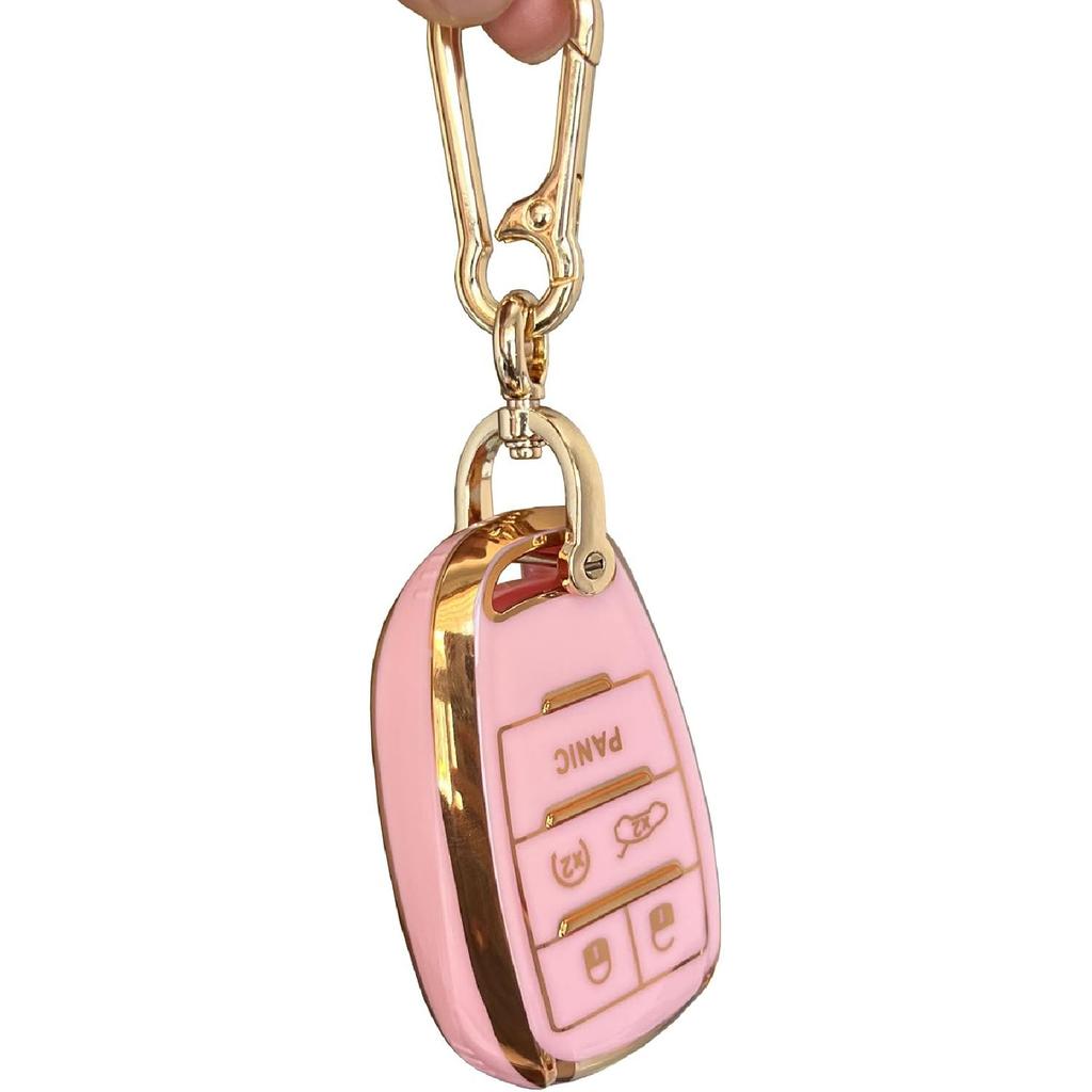 Key Fob Cover for Alfa Romeo Giulia Stelvio Tonale 5 Button Keyless Entry Remote for Car Key Protection Accessory (Pink-Gold)