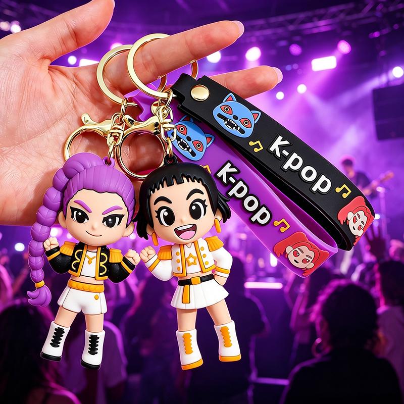 Warrior Girls Keyring Keychains Anime Movie Rumi Mira Zoey Keychain PVC Figure Pendant for Bag Backpack Charms Kids Gifts