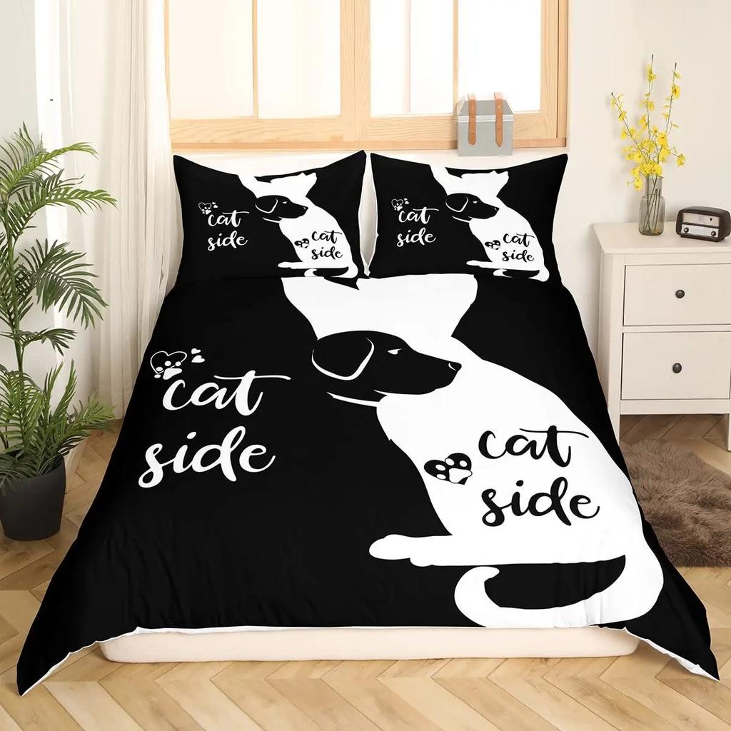 Black And White Duvet Cover Set King And Queen Bedding Set For Couple Romantic Valentine's Day Presents Polyester Duvet Cover