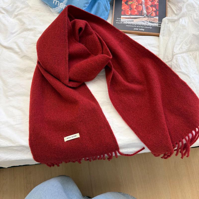 Unisex Wool Tassel Scarf: Solid Color, Soft and Warm for Autumn/Winter—Enhances Skin Radiance