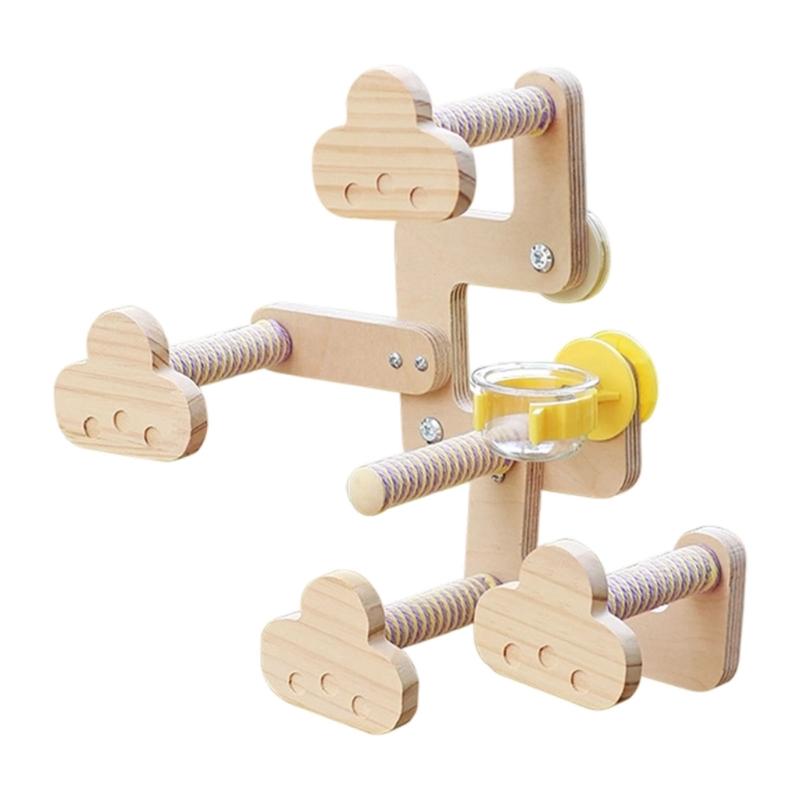 

Natural Wood Bird Toy Set Including Play Stand and Rope for Assembly and Social Interaction Among Multiple Pet жёлтый