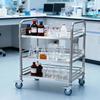 Stainless Steel Cart, 3-Tier Rolling Lab Utility Cart with Lockable Wheels, Medical Serving Trolley Clinic Tray, Heavy Duty Mobile Service Storage