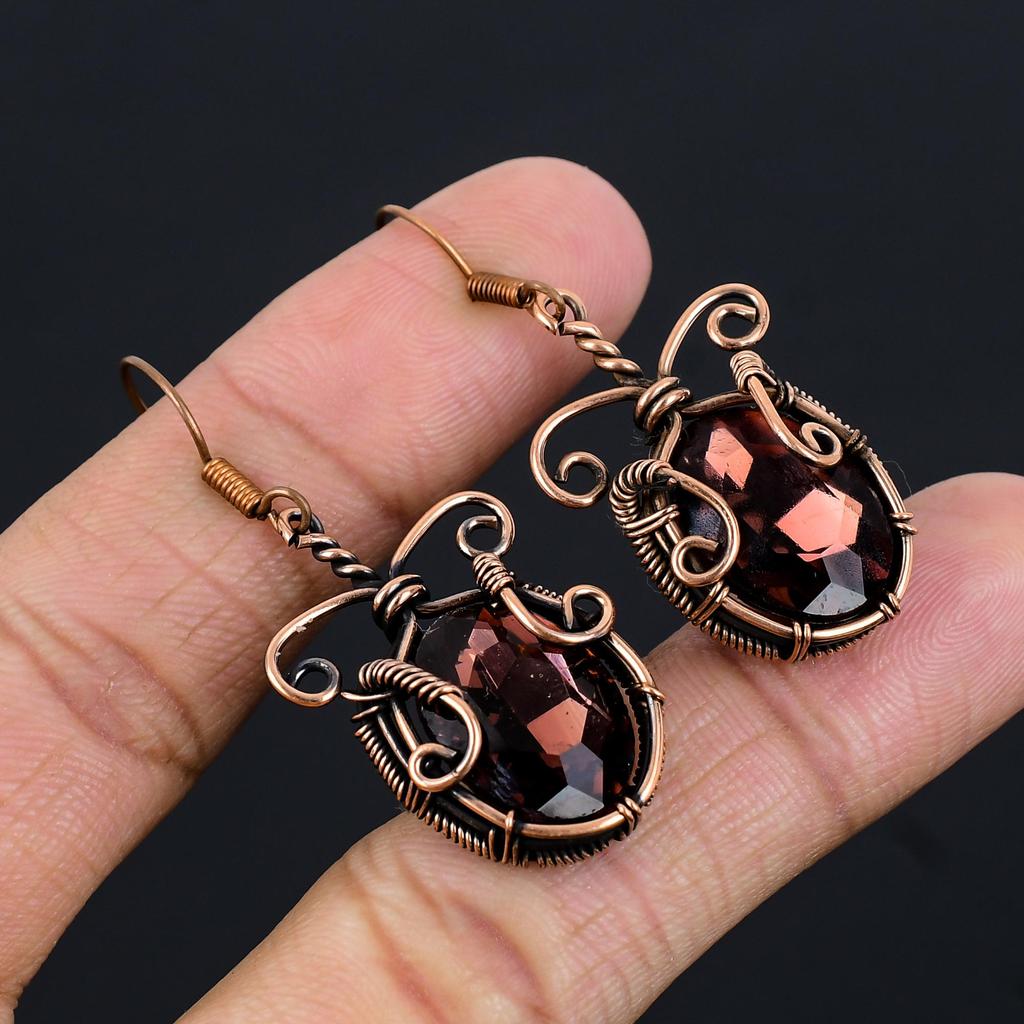 Rosa Amethyst Ohrringe Edelsteinschmuck, 999 Kupferdraht umwickelte Ohrringe, Handgefertigte Schöne Schmuckohrringe