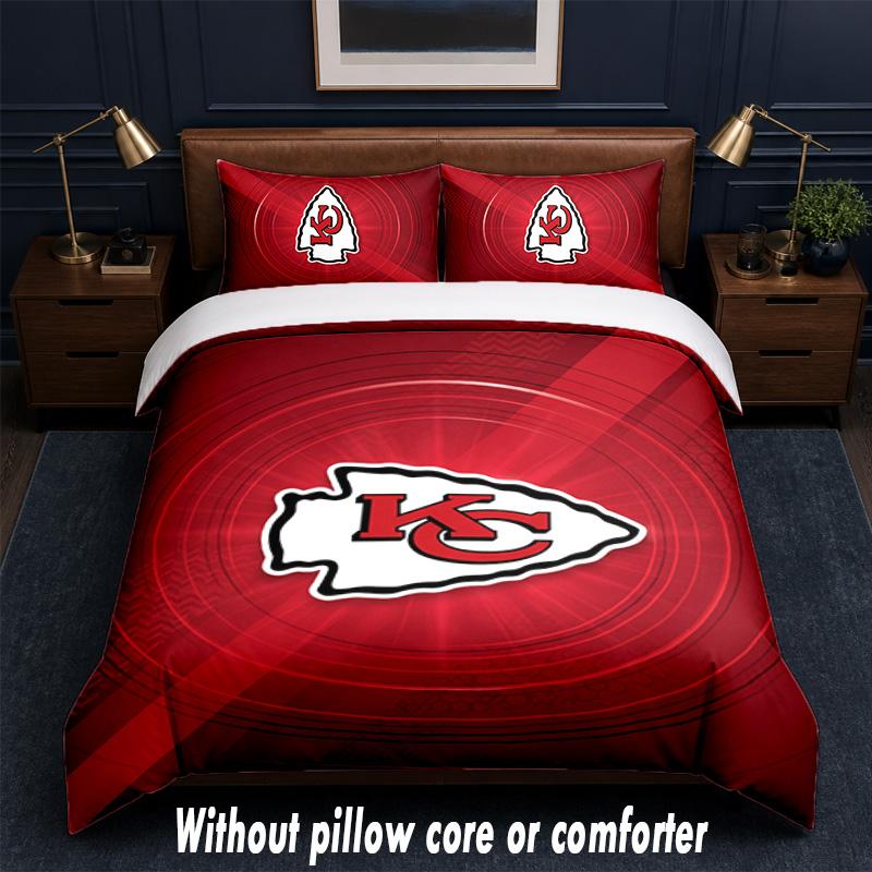 Kansas City Chiefs Design Bed Bedding Set 1 Duvet Cover + 2 Pillowcases Soft Breathable Household Bed Linens
