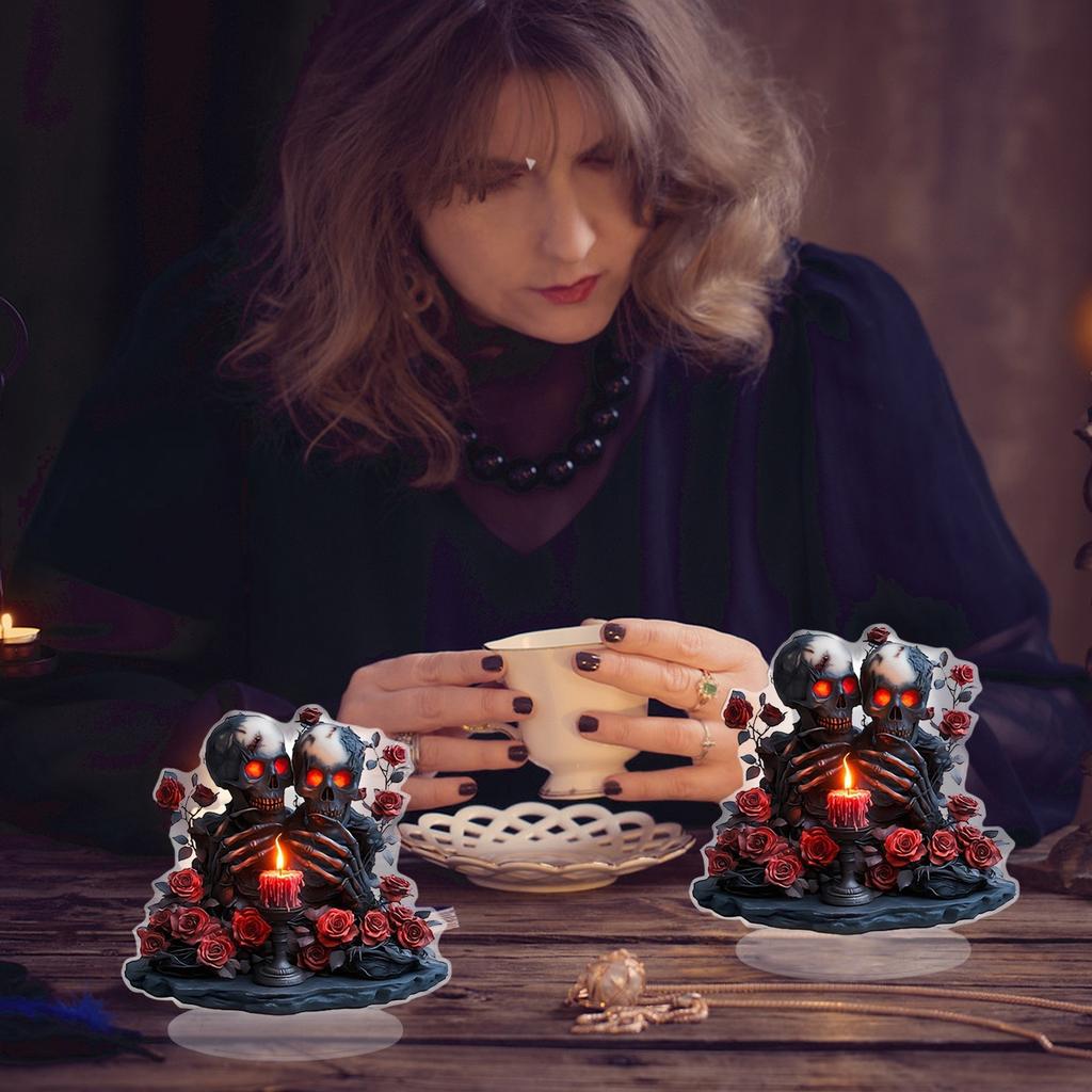 2DAcrylic Skeleton Couple Guarding Love And Red Rose Coffee Table Artwork Party Decoration Perfect Choice