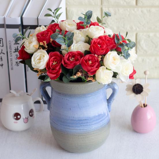 1 Blumenstrauß mit 10 Köpfen, hübsche künstliche Blumenblätter, Hochzeitskunst, Heimdekoration