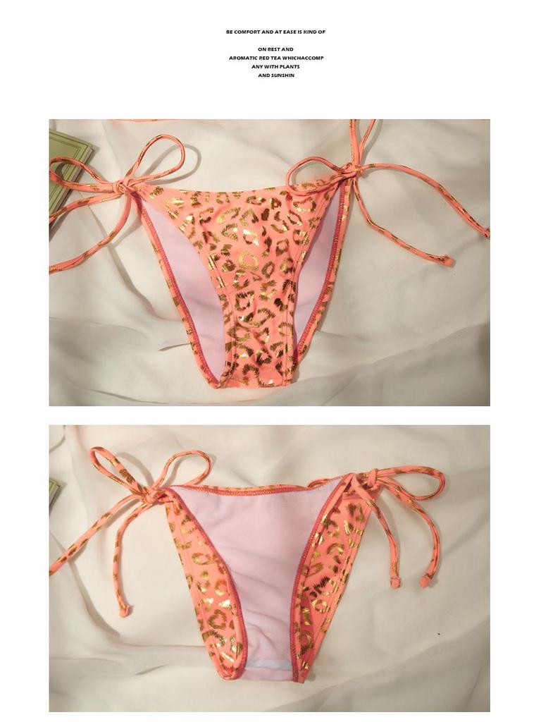 Korean Dongdaemun Leopard Print Peach Bikini - Sexy Push-Up, Tie-Up, Peach Pink Beachwear