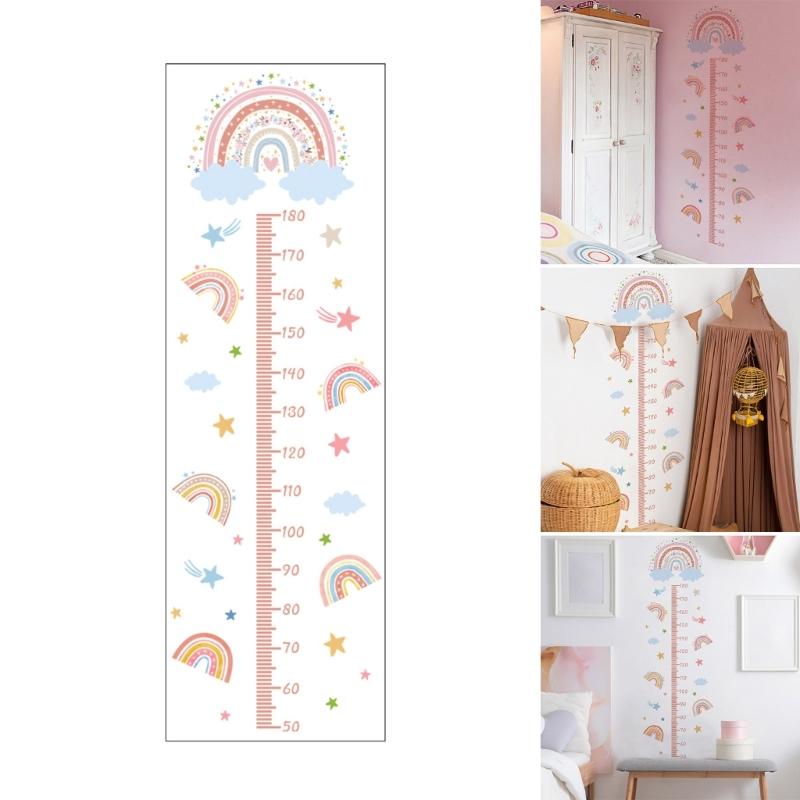 Children Room Decorative Rainbow Growth Chart Self Adhesive Height Measurement Ruler Wall Sticker Decal Set Decoration