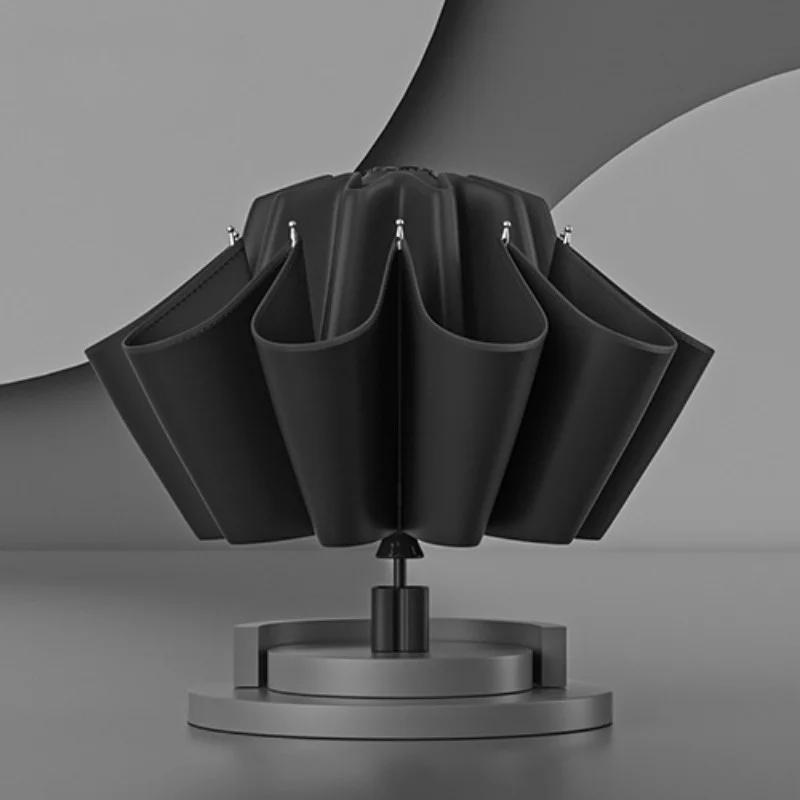 

Большой ветрозащитный зонт со светоотражающими полосами - Обратный автоматический складной УФ-зонт, Роскошная ручка с пряжкой для альпинизма Iron&10K