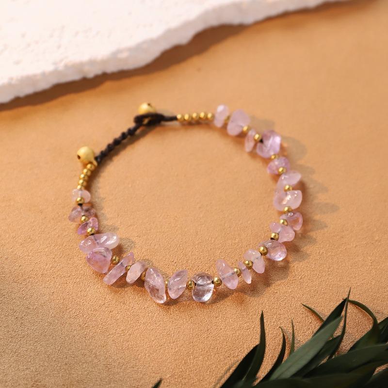 Hand-woven natural crystal bracelet Aquamarine amethyst men's and women's stacked bracelet, poker hand rope
