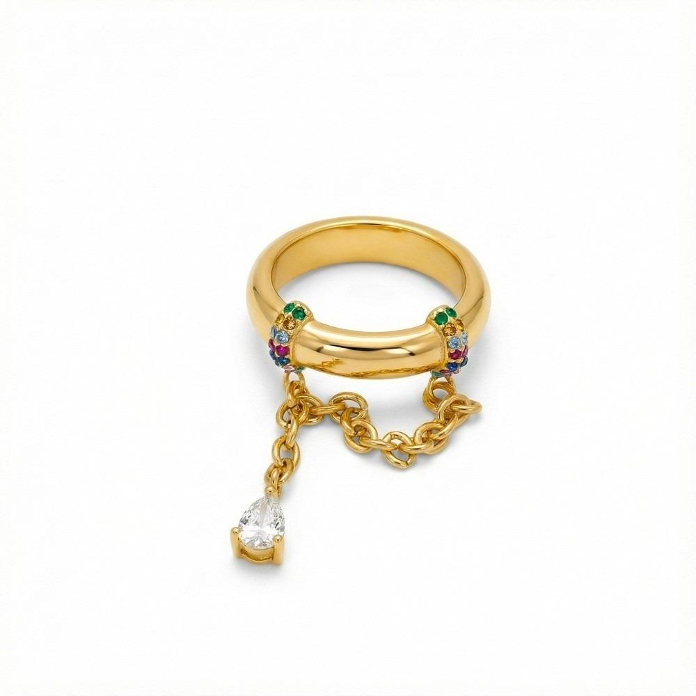 High Polished Water Drop Ring 18k Gold Plated Pendant Ring Boho Tassel Ring  Women