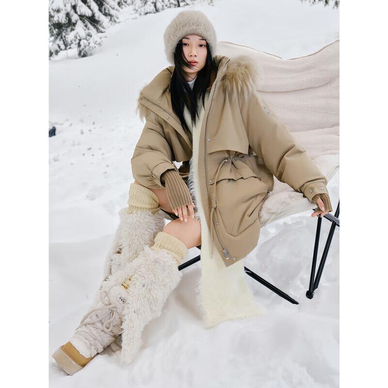 JZ ANNAKO Women's Fur Collar White Duck Down Puffer Jacket