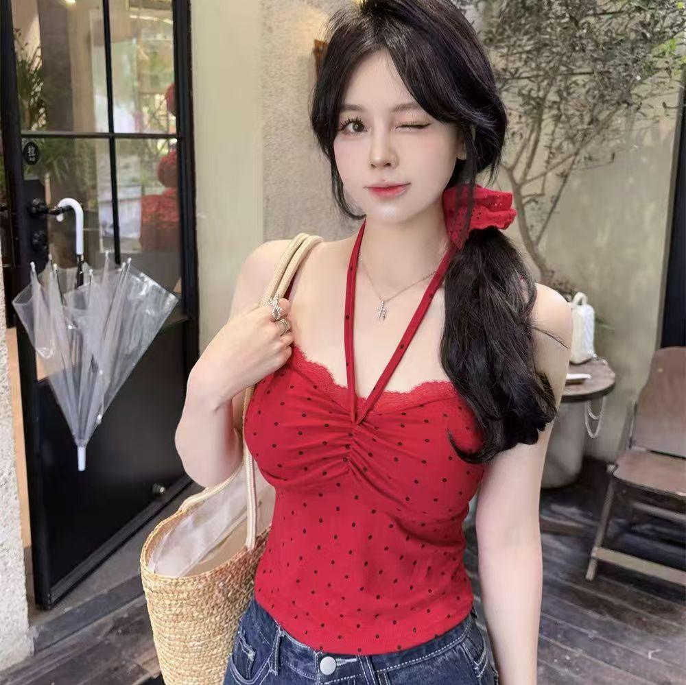 Summer New Spice Girl Style Lace Polka Dot Small Suspender Vest Women's Design Sense Inside Beautiful Back Versatile Top