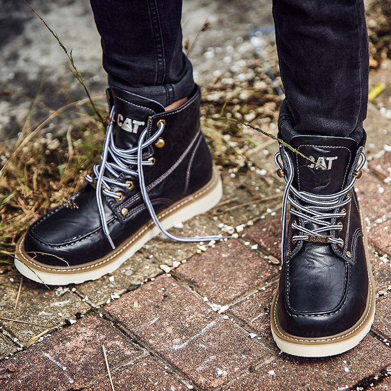 Unisex Carter Martin Leather Work Boots - British Style, High-Top, Yellow, Short Ankle Boots for Autumn and Winter.