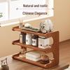 Mini Wooden Desktop Bookcase & Tea Table Storage Rack with Cup Holder - New Chinese Style