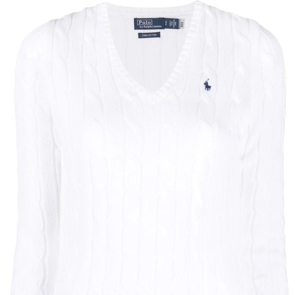Polo Ralph Lauren Solid V-Neck Long Sleeve Sweater Women Sweaters White 211891641-001