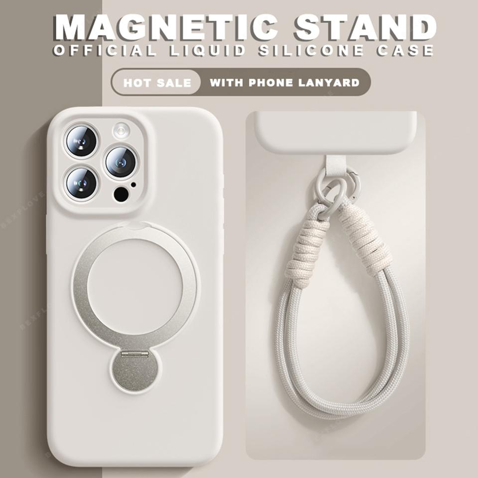 Magnetisches Flüssigsilikon-Lanyard-Handyhülle Für iPhone 16 Plus 13 15 14 16 Pro Max Magsafe Ladekabel-Schutzhülle Weiche Abdeckung
