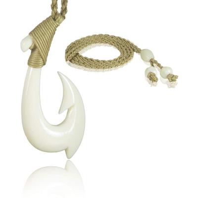 Necklace Hawaii Maui Hand Carved Bone Fishhook Replica Inspired by the Moana Movie and Zac Men's Brown's Band.
