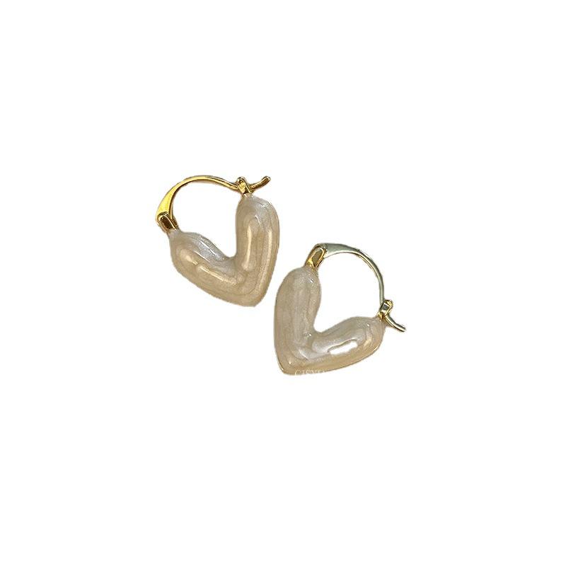 Elegant White Enamel Heart Earrings for Women - Luxury Peach Heart-Shaped Studs and Drop Earrings.