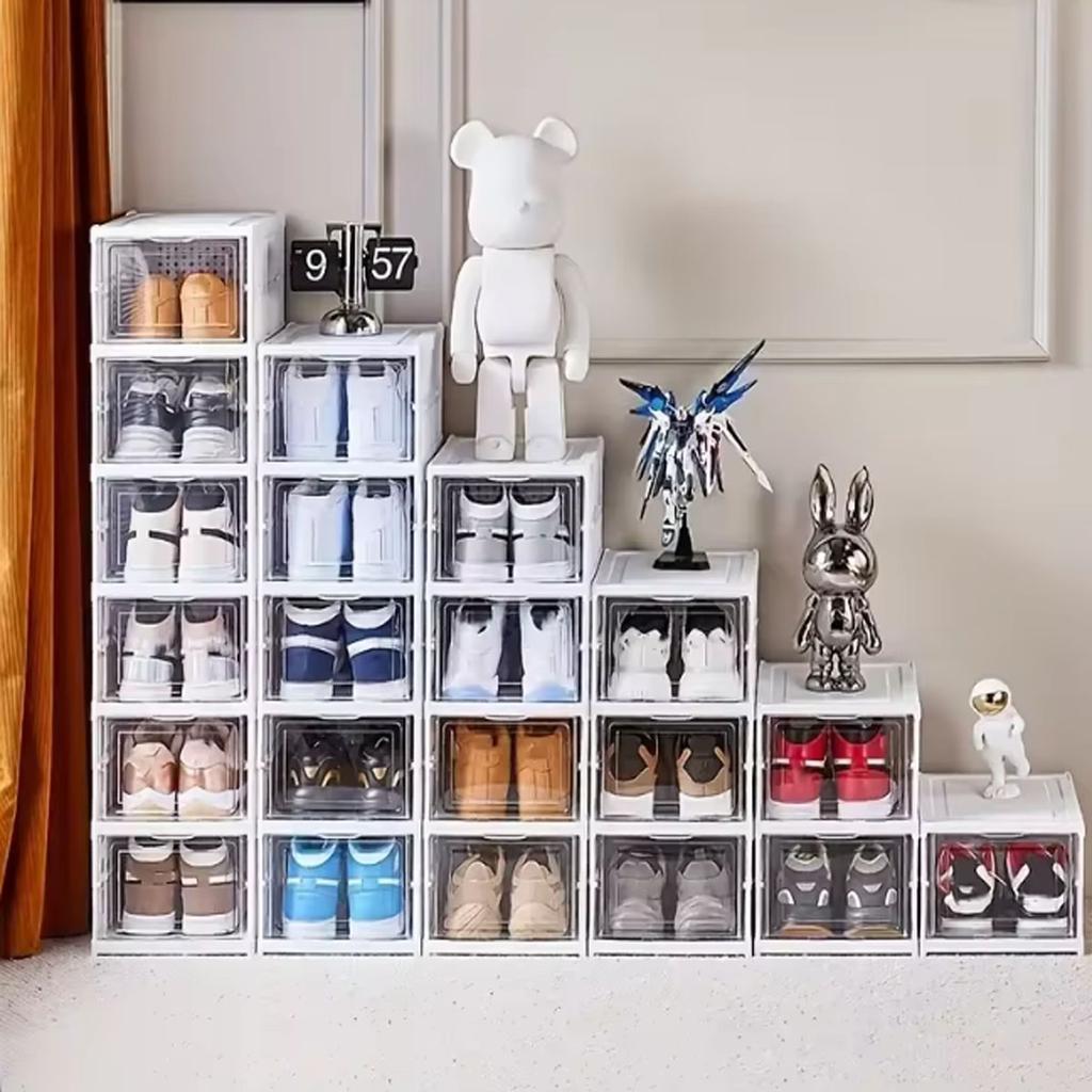 3pcs-Transparent Thickened Shoes Box Dust-proof Moisture-proof Home Shoe Storage Case Fold Shoes Case Stackable Shoe Organizer