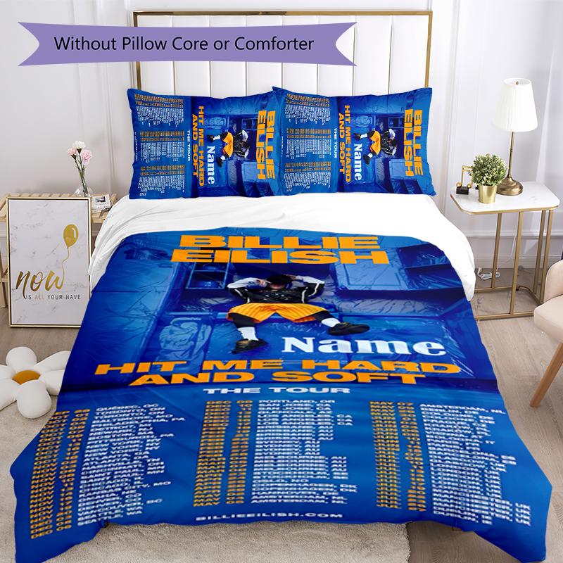 3pcs Custom Name Billie Eilish Bedding Set Duvet Cover Closure Includes 1 Duvet Cover & 2 Pillowcases for All Seasons Bedroom Decor