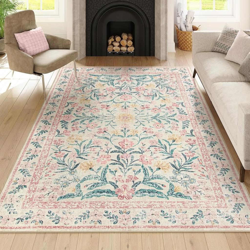Living Room Carpet Home Decoration Flower Rug Soft Machine Washable Floor Mat Bedroom Decor Bedside Non-slip Area Rugs Foldable