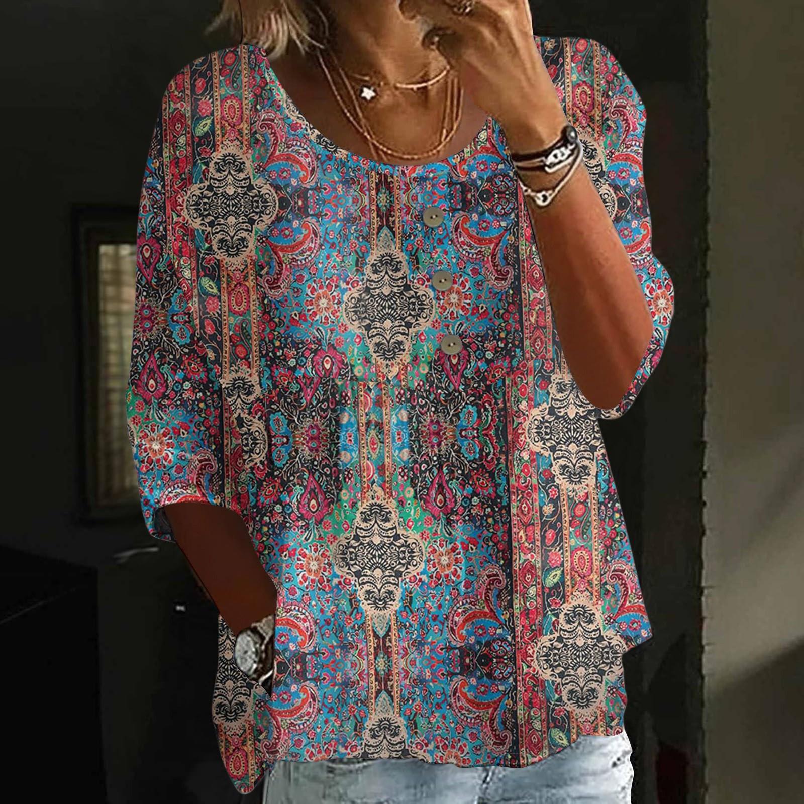 

Linen Shirts For Women 3/4 Sleeve Button Down V Neck Summer Tops Dressy Casual Cute Shirts XL червоний