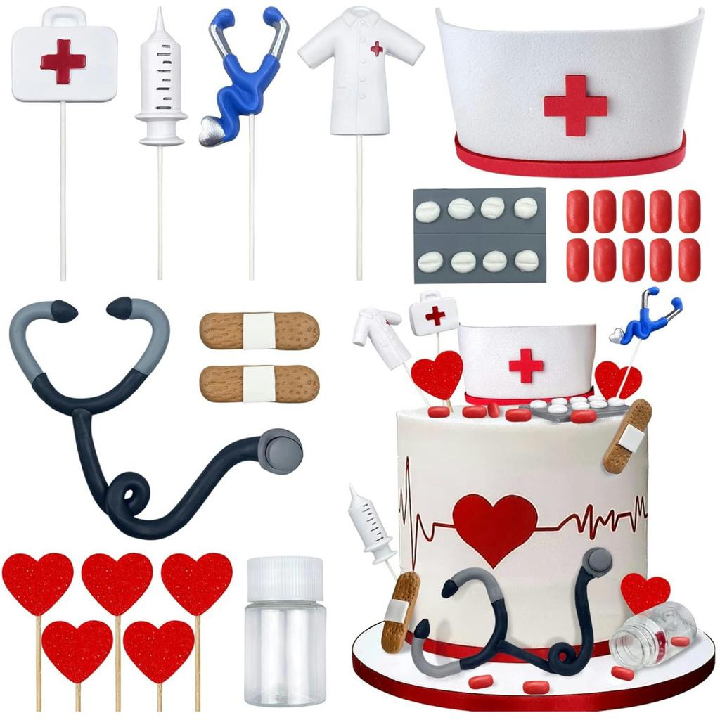 Nurse Cake Topper Nursing Cupcake Toppers Nurse Graduation Cake Decorations RN Theme Party Favors for Doctor Nurse Party Supplie