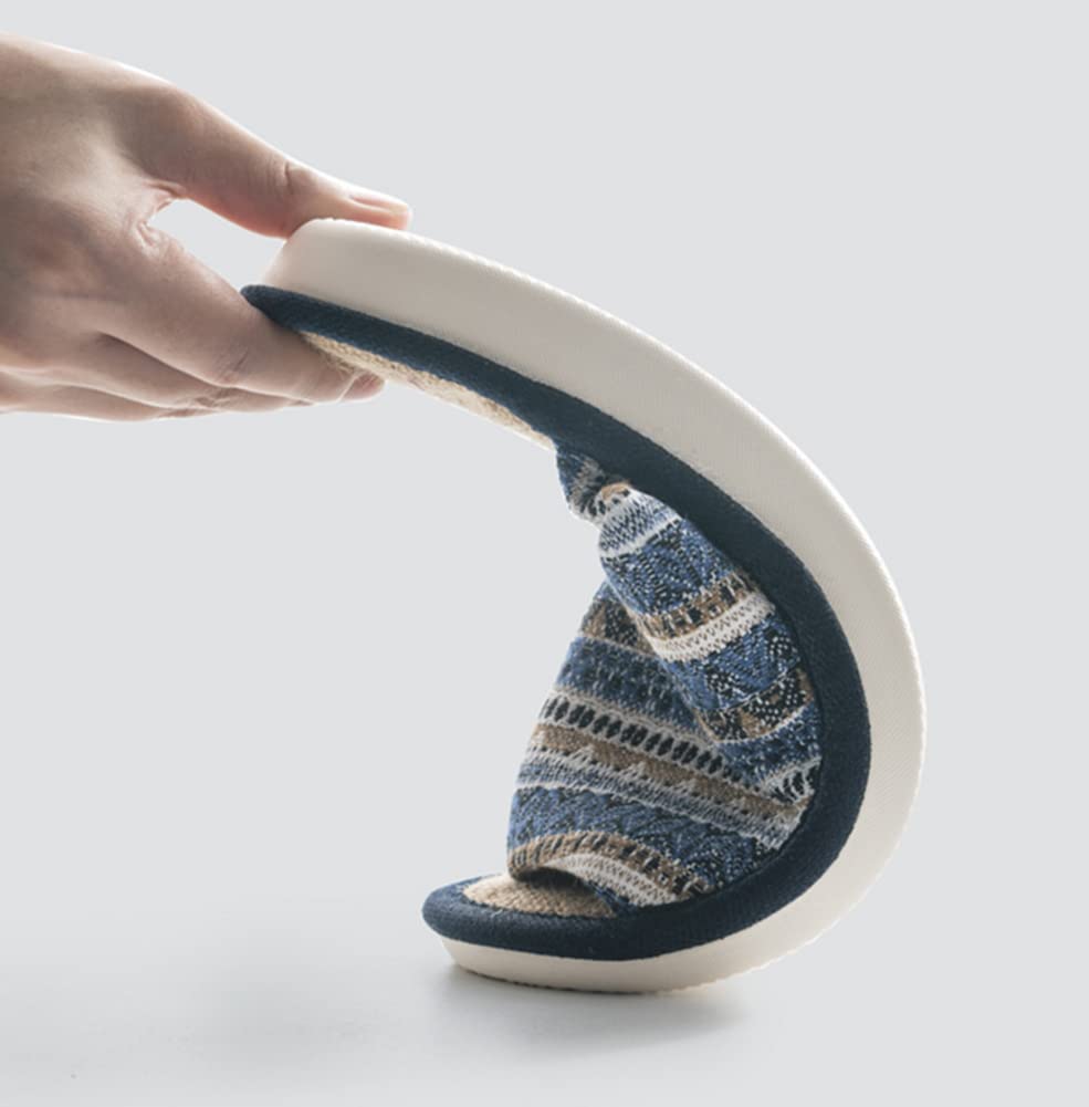 Ethnic Print Cotton Linen Front Indoor Shoes for Men and Women [Euyqs] Slippers, Opening, Summer, Natural, Anti-Slip, Quiet, (25.5-26.5 Cm, Navy,