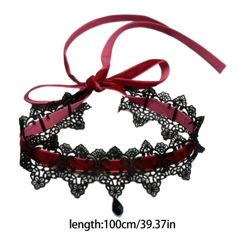 Feminine Lace Chokers Neckband Adjustable Tie Design 16g Light Acrylic Jewelry Black Red Color Options For Women