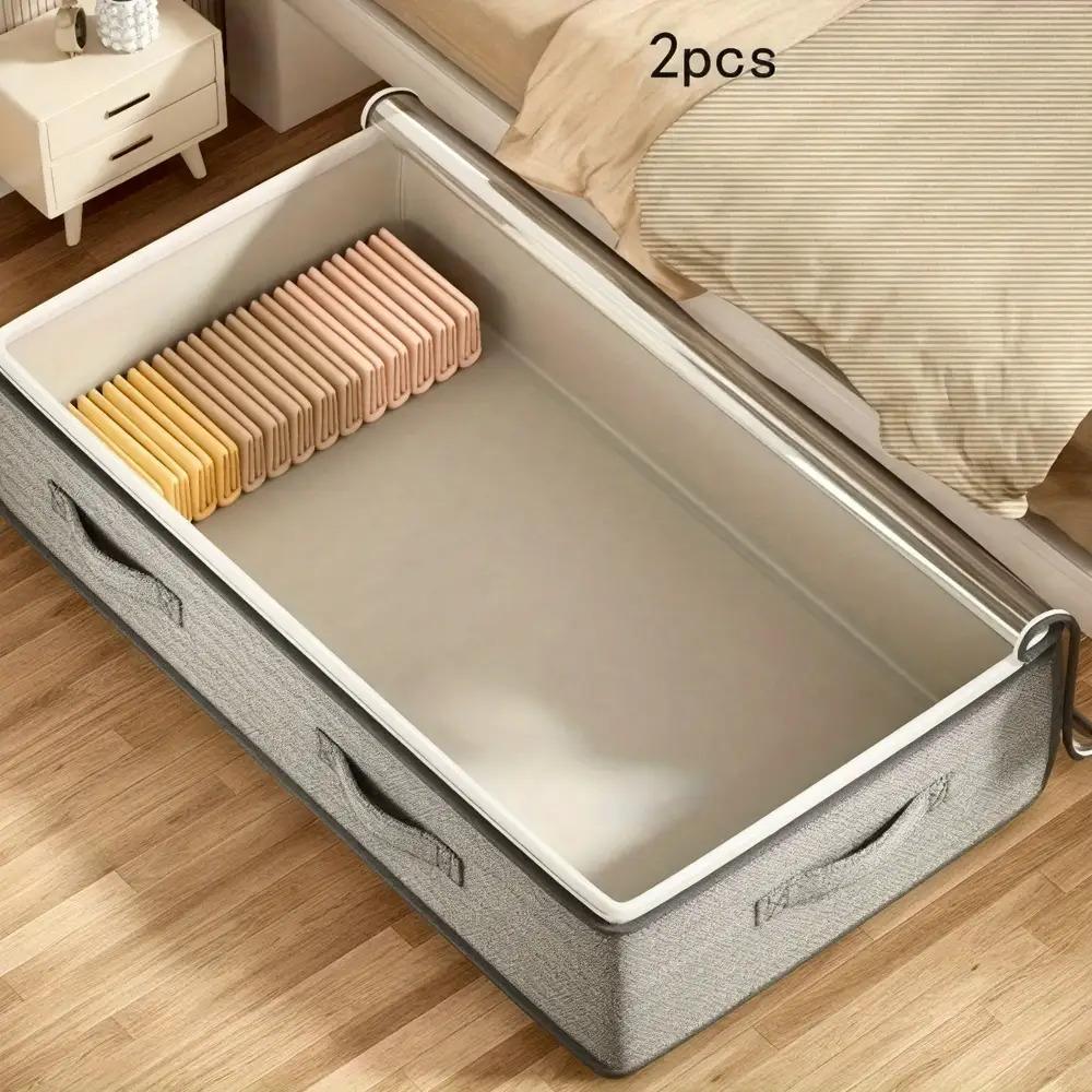 

Large Under-Bed Storage Boxes, 2-Pack Stackable Organizer with Handles. Save Space, Durable Fabric for Clothes & Seasonal Items. сірий