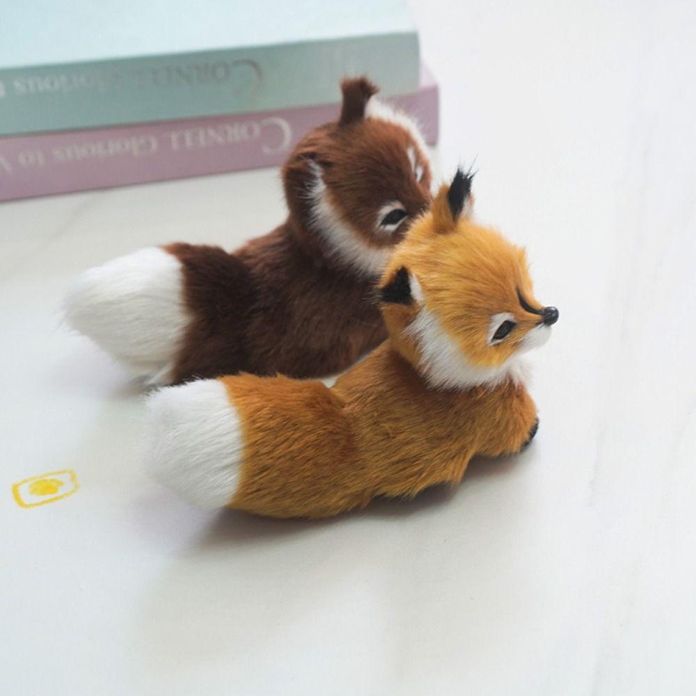Lifelike Mini Plush Simulation Fox Squatting Animal Figurine Soft Plush Toy  Kids Gift