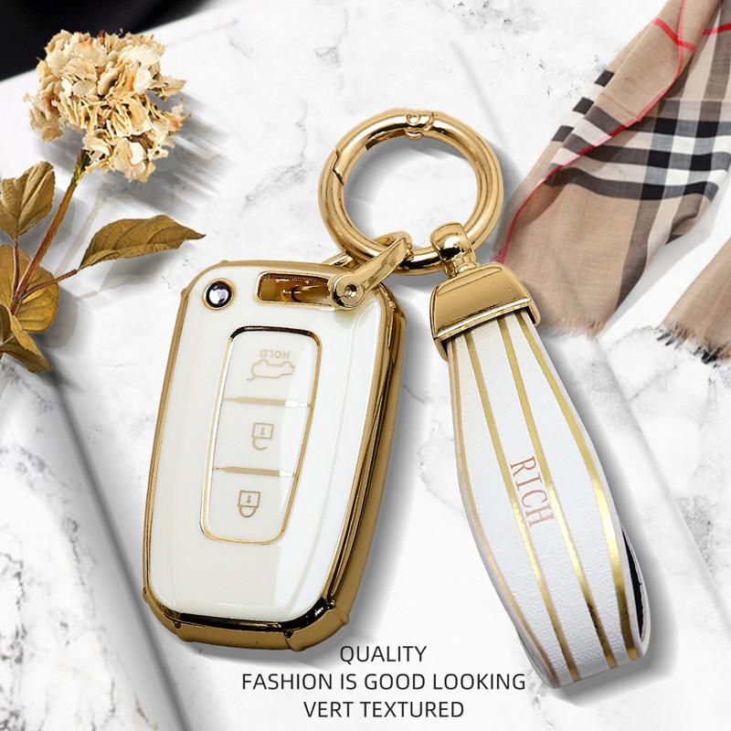 Luxurious Golden Edge Remote Car Key Case Cover For KIA Sportage Forte K2 K5 For Hyundai Solaris HB20 Veloster SR IX35