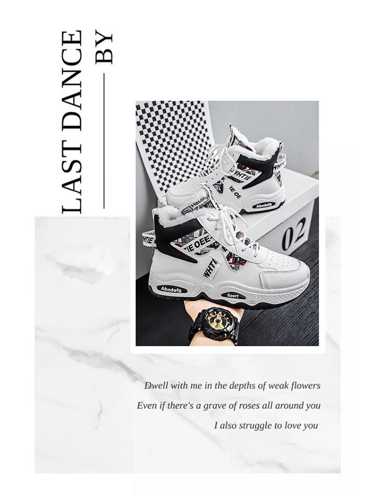 Winter Men's Fleece-Lined High-Top Sneakers - Versatile, Thick-Soled, Warm Cotton Sport Shoes