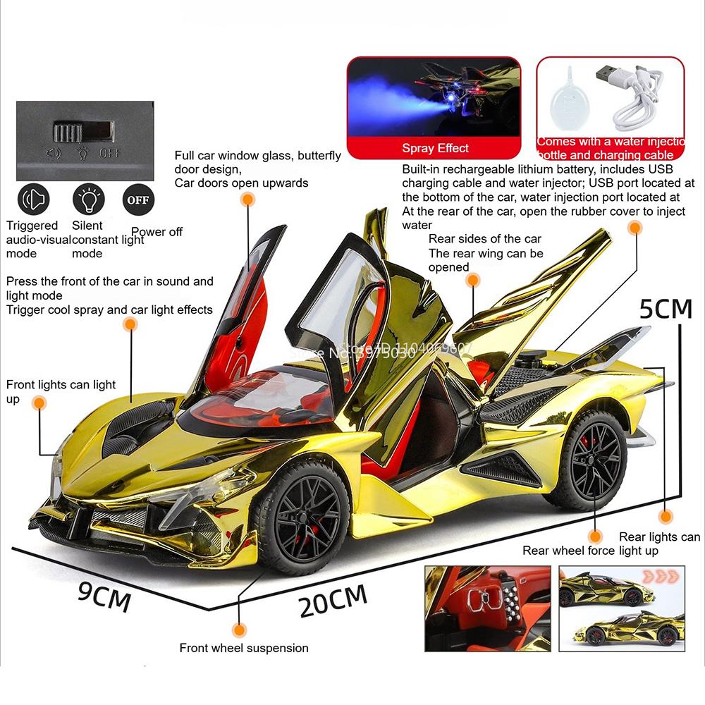 1:24 Apollo Evo Toys Models Cars Alloy Diecast Can Spray Miniature Vehicles Wheel Pull Back Supercar Toy Model Office Ornaments