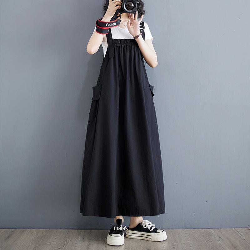 

Элегантный летний корейский сарафан большого размера на тонких бретелях Extra Large чёрный