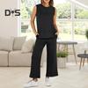 2 buc/set Set pantaloni de top pentru femei Culoare uni Decolteu rotund Fără mâneci Cu fantă laterală Vestă largi Buzunare laterale cu picior lat Pantaloni Purtare zilnică Navetă ținută de vacanță