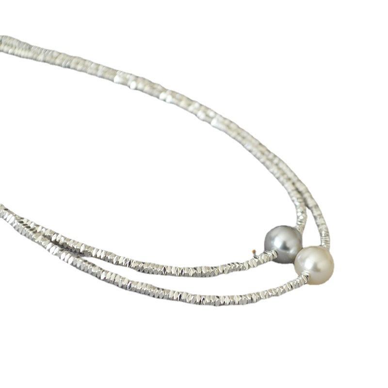 Niche Light Luxury Shining Irregular Broken Silver Beaded Simple Temperament Internet Celebrity Short Necklace Collarbone Chain Women