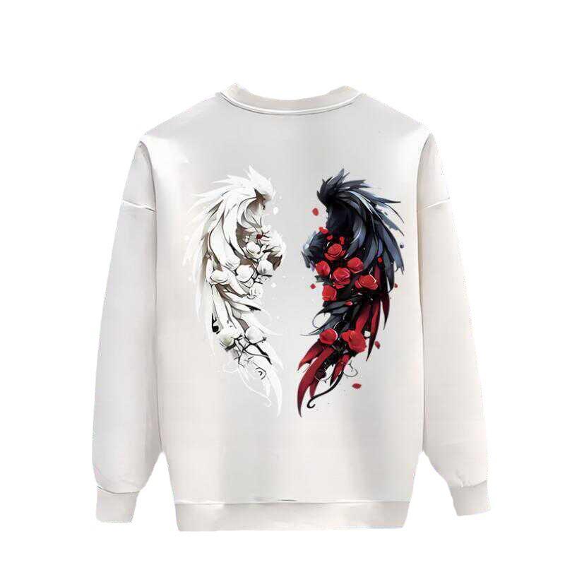 Guochao Men's Street Style Hoodie - 2024 Spring/Autumn Loose Round Neck Plus Velvet Casual Wear