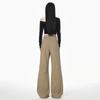 Early Spring Khaki High Waist Design Casual Floor Saber Cut Wide Leg Denim Pants For Women Casual Pants Oversize Denim Trousers