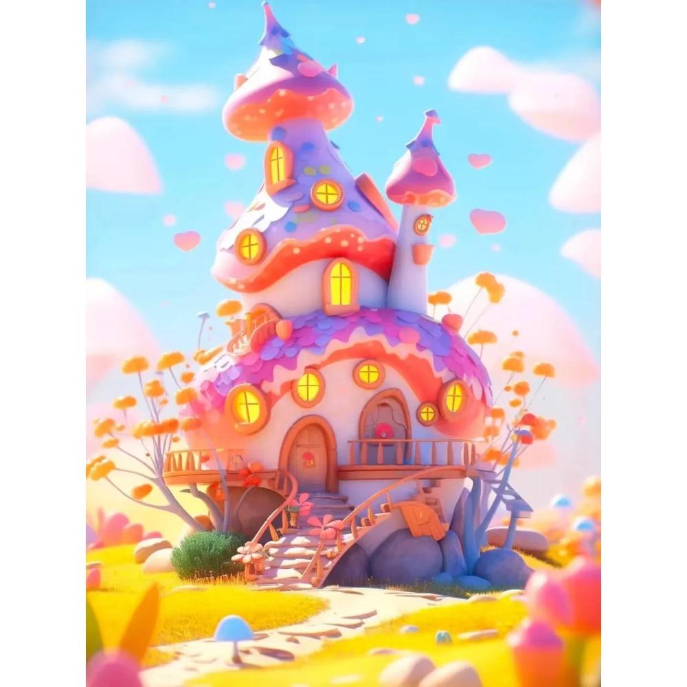 Diamond Painting Full Drill Moon Castle Round Diamond Painting Handmade Fantasy Rainbow Tree Diy Diamond Mosaic Painting Home Decoration