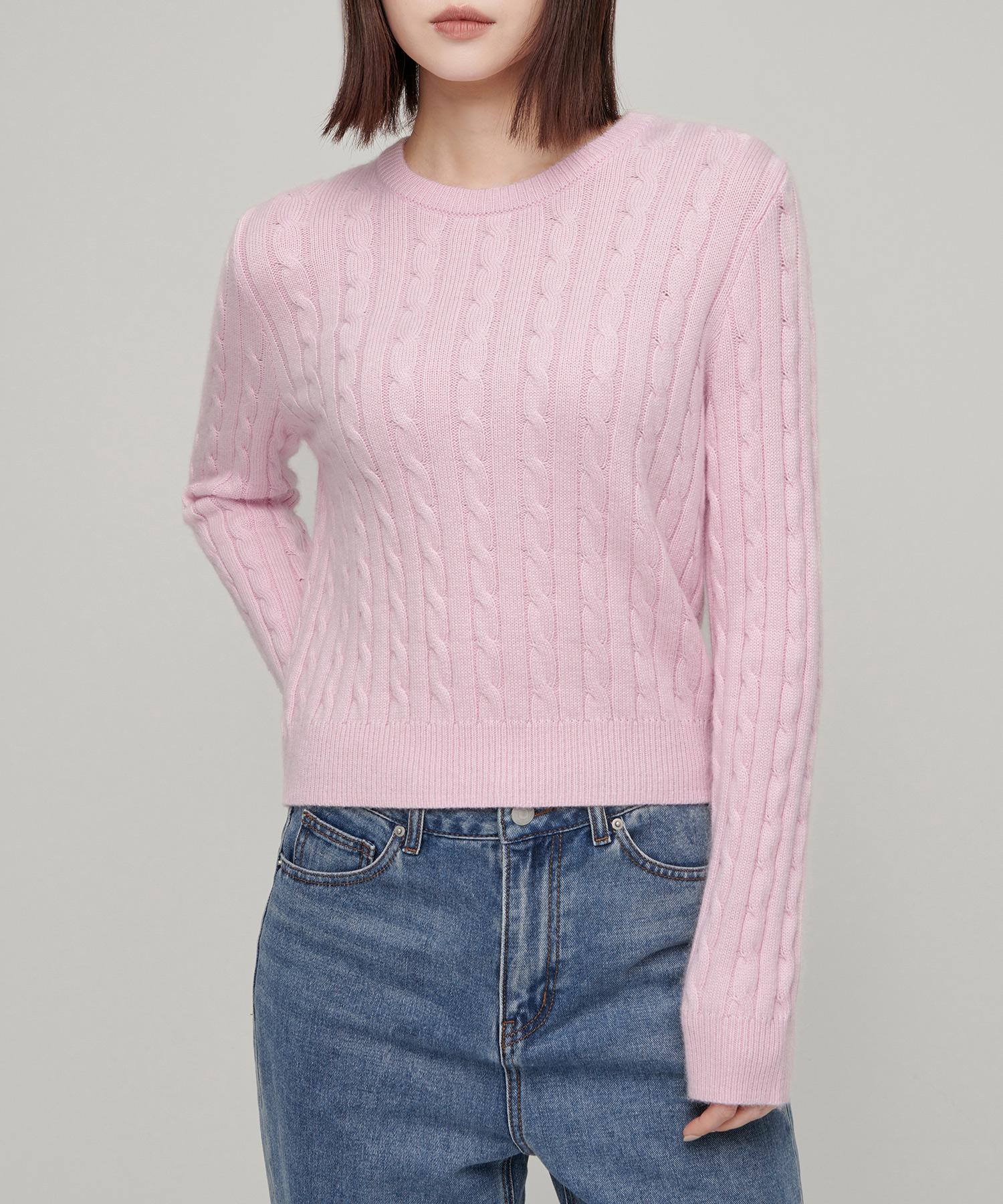Musinsa Standard Woman Women S Angora Blend Cable Crew Neck Knit [Pink] Pink/L